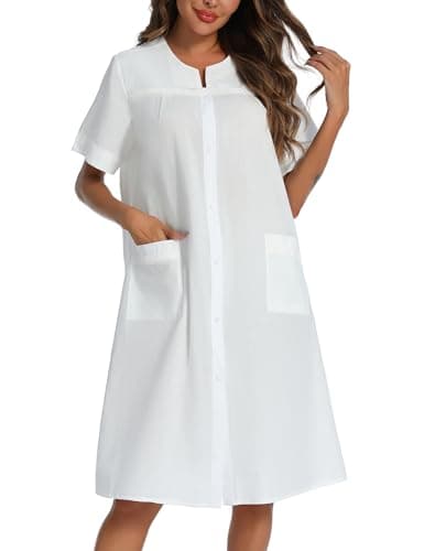 Vslarh 100% Cotton Women's Short Sleeve Nightgown with Pockets