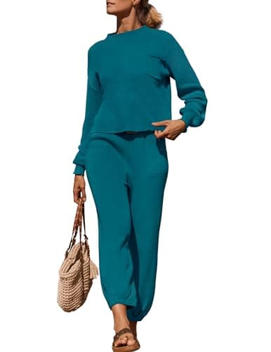 ZESICA Women's Sweater Set: Mock Neck Knit Pullover Top with High Waist Pant