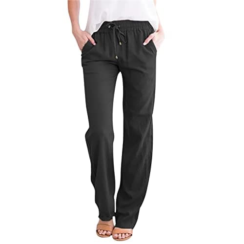 Nantdog Women's Linen High Waisted Drawstring Palazzo Pants