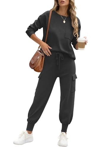 Caracilia Women's Long Sleeve Knit Set with Matching Joggers Fall Lounge