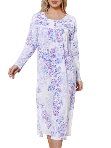 JRYNOEU Soft Long Sleeve Cotton Nightgowns for Women