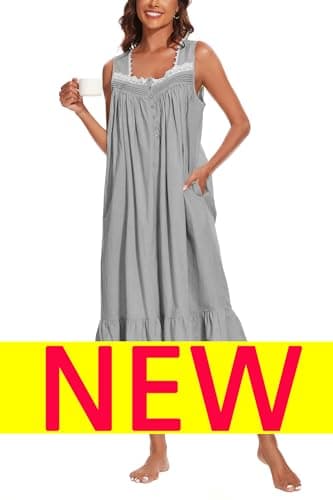 AVIIER 100% Cotton Sleeveless Nightgowns for Women with Pockets