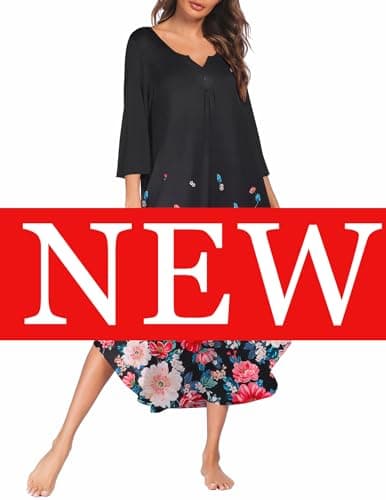 Ekouaer Plus Size 3/4 Sleeves Maxi Nightgown for Women
