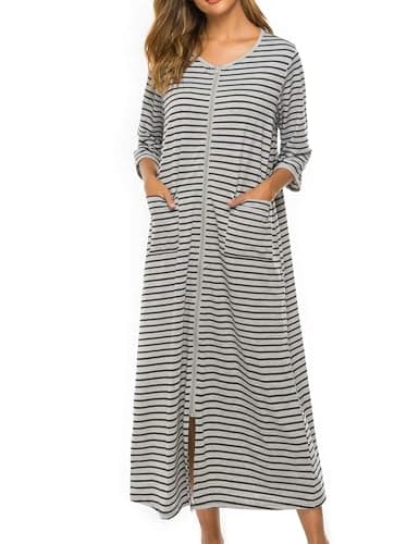 Zipper Front Robes Women House Coat with Pockets