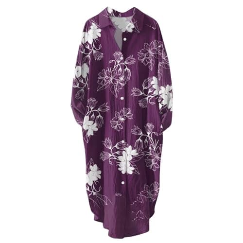 Women's Button Down Long Sleeve House Dress with Pockets - 2024 Fall Collection
