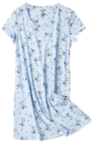 PNAEONG Women's Cotton Short Sleeve Nightgown Casual Print Sleepdress