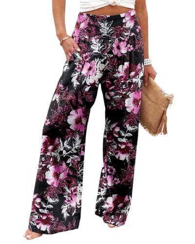 Angerella Women's High Waist Elastic Palazzo Pants with Pockets