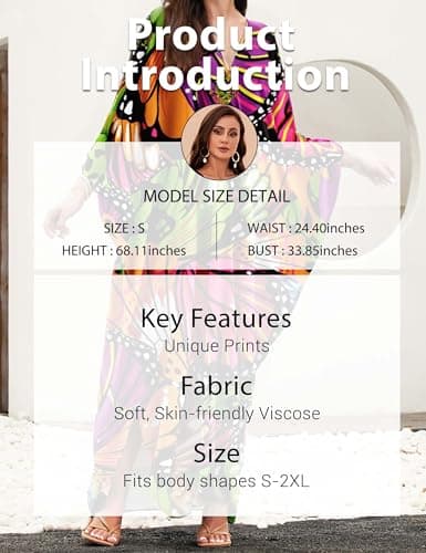 MAKABO V Neck Colorful Print Caftan Dresses for Women Beach Volley Beach Day Sun Protection