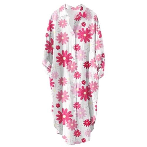 Women's Button Down Long Sleeve House Dress with Pockets - 2024 Fall Collection