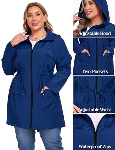 ZOMVA Plus Size Lightweight Hooded Raincoat with Pockets