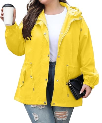 Bloggerlove Plus Size Women's Lightweight Waterproof Raincoat with Hood
