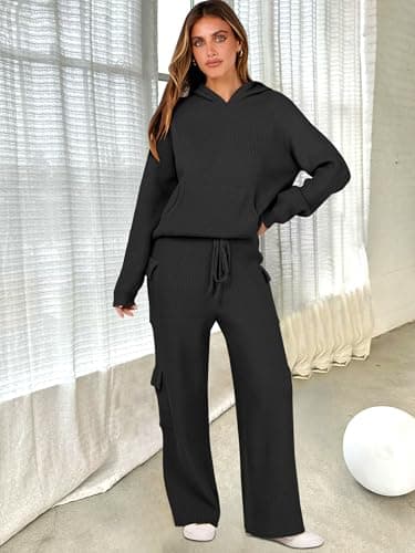 ANRABESS Women's Casual Knit Hoodie & Straight Leg Pants Fall Fashion Set