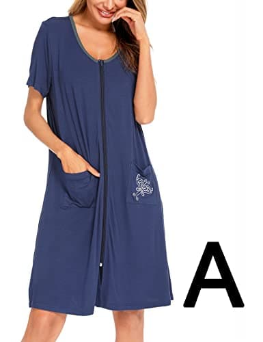 SWOMOG Women's Zip Up Lightweight Bathrobe with Pockets
