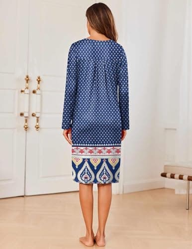 Ekouaer Women's Long Sleeve Nightgown with Pockets