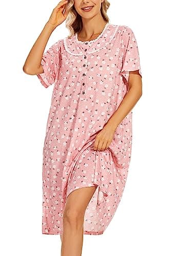 COSUNIONY Women's Soft Cotton Nightgown with Pockets