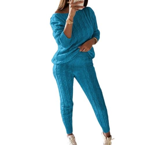 Wankang Women's Fall Cable Knit Set Plus Size Tracksuit Loungewear