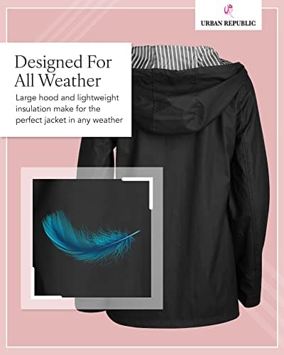 URBAN REPUBLIC Women's Water Resistant Rain Jacket with Pockets - S-3XL