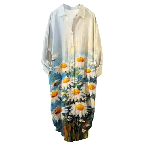 Women's Button Down Long Sleeve House Dress with Pockets - 2024 Fall Collection
