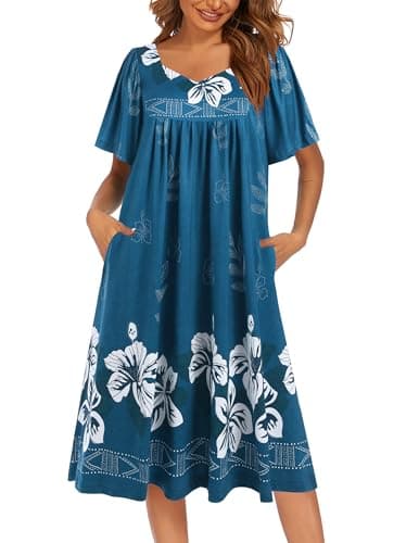 Ekouaer Women's Pleated Nightgown - Short Sleeves & Pockets
