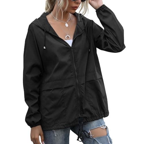 PESION Women's Waterproof Raincoat with Hood and Pocket