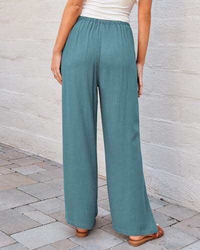 GRAPENT High Waisted Wide Leg Linen Pants for Women Summer Palazzo Casual
