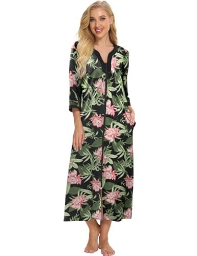 Bloggerlove Women's Cotton Zip-Up House Dresses and Nightgowns