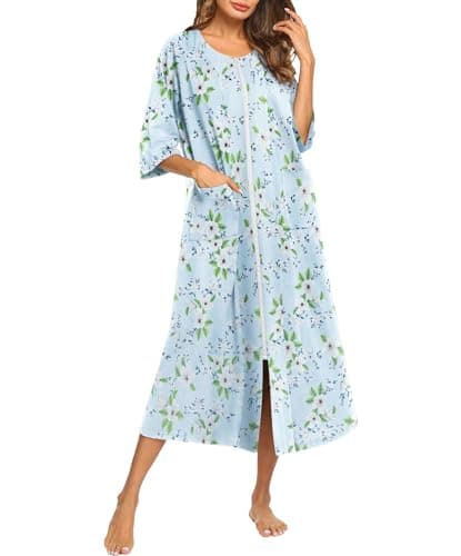 Ekouaer Women'sZipper 3/4 Sleeve Housecoat with Pockets