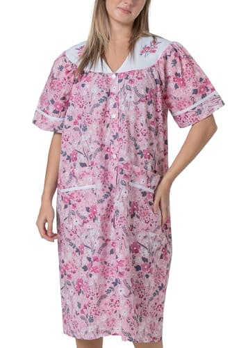 YafeMarte Women's Floral Embroidery Housecoat with Front Pockets