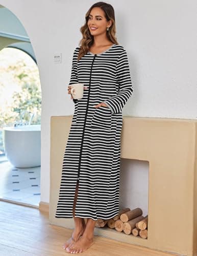 Ekouaer Women's Long House Coat with Pockets S-4XL