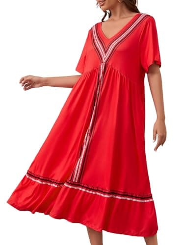 CRIPOM Women's Pocketed V-neck Nightgown with Floral Print S-3XL