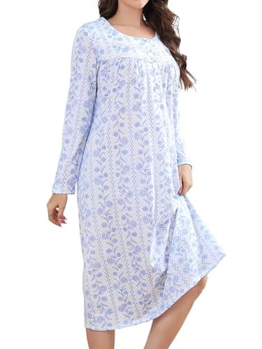 JRYNOEU Soft Long Sleeve Cotton Nightgowns for Women