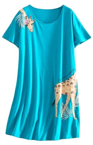 PNAEONG Women's Cotton Short Sleeve Nightgown Casual Print Sleepdress
