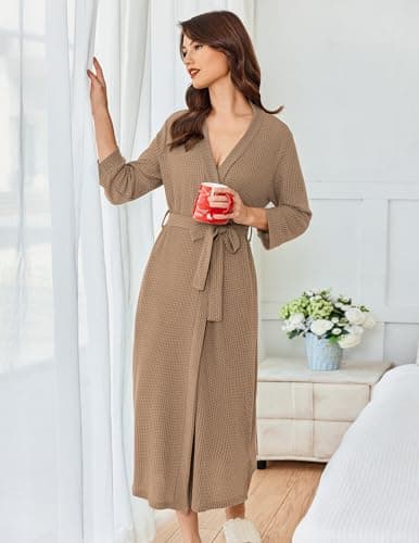 Refined title: Ekouaer Women's Waffle Knit Long Bathrobe