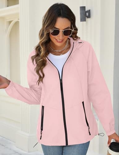 Avoogue Women's Waterproof Lightweight Hooded Rain Jacket with Pockets S-3XL