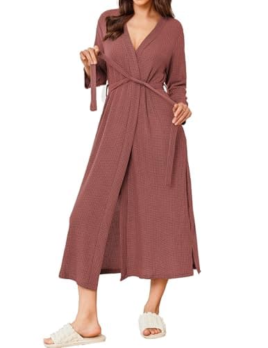 Refined title: Ekouaer Women's Waffle Knit Long Bathrobe