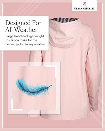 URBAN REPUBLIC Woman’s Water Resistant Rain Jacket with Pockets S-3XL