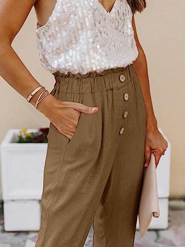 NIMIN High-Waisted Elastic Cropped Paper Bag Pants with Pockets