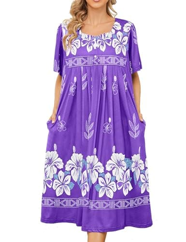 Bloggerlove Hawaiian Muumuu Dress with Pockets for Women
