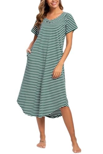 YOZLY Soft V-Neck Short Sleeve Nightgowns for Women with Pockets