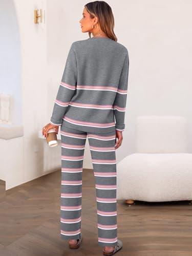 Caracilia Women's Striped Oversized Sweater & Wide Leg Pant Set
