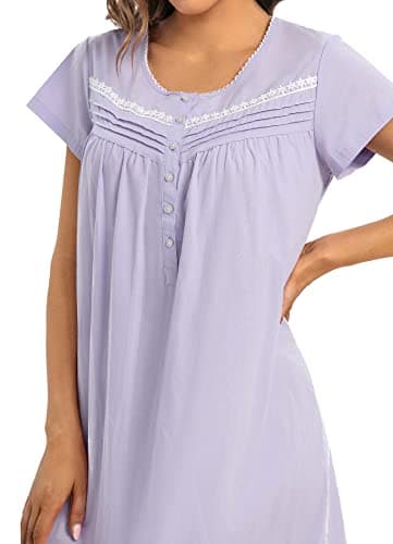 Women's Cotton Nightgown Short Sleeve Soft Comfy Button Loungewear