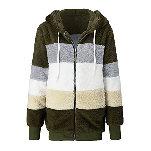 Refined Title: Women's Fashion Hooded Jacket with Drawstring, Zipper Pockets, and Plush Sweater Material