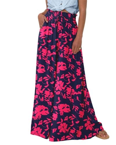 BTFBM Women's Summer Floral Wide Leg Palazzo Pants with Pocket