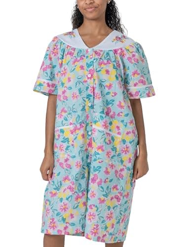 YafeMarte Women's Floral Embroidery Housecoat with Front Pockets