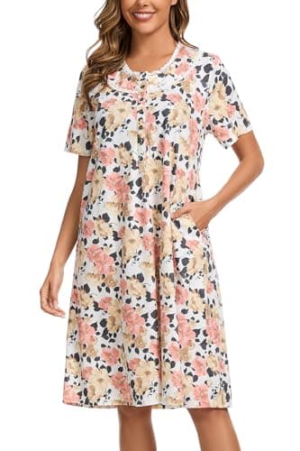 COSUNIONY Women's Soft Cotton Nightgown with Pockets