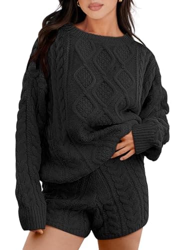 ANRABESS Women Spring Cable Knit Oversized Sweater & Matching Short Pants Sets