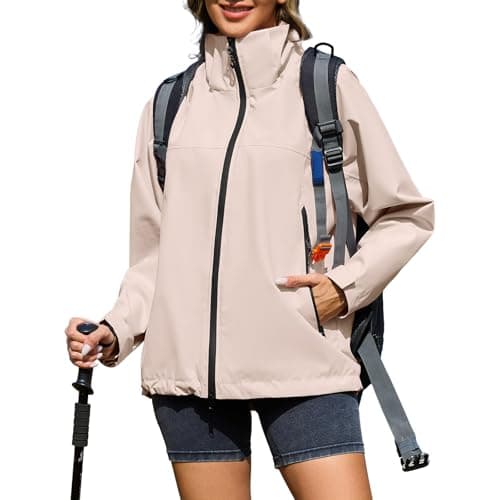 Women's American Trends Waterproof Rain Jacket Hooded Loose Fit Windbreaker