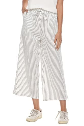 Womens Wide Leg Linen Pants High Waisted Drawstring Beach Leisurepants with Pockets