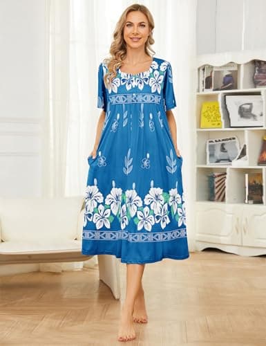 Women's Bloggerlove Hawaiian Muumuu Nightgown with Pockets for Summer Lounger Patio Wear