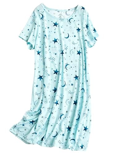 PNAEONG Women's Cotton Short Sleeve Nightgown Casual Print Sleepdress